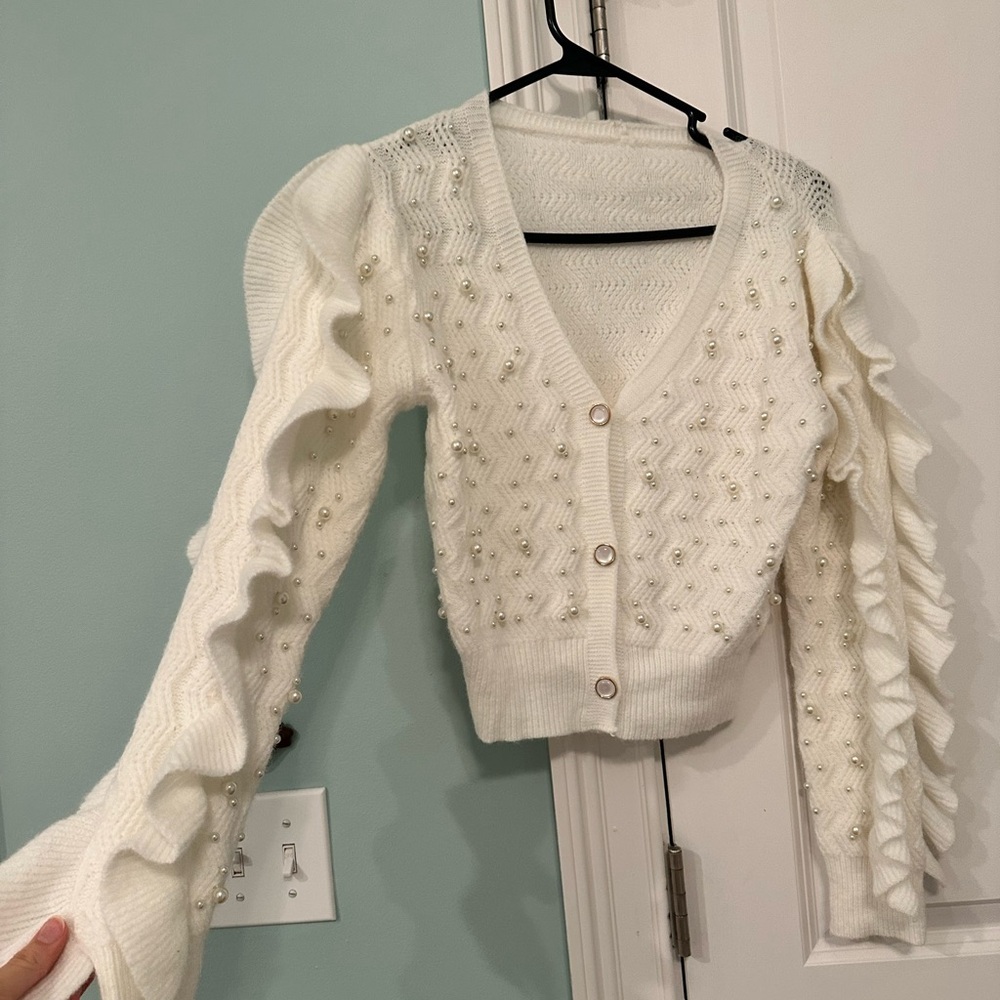 Elegant White Ruffled Sweater